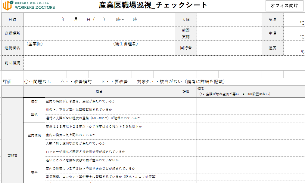 すぐ使える！職場巡視チェックシート